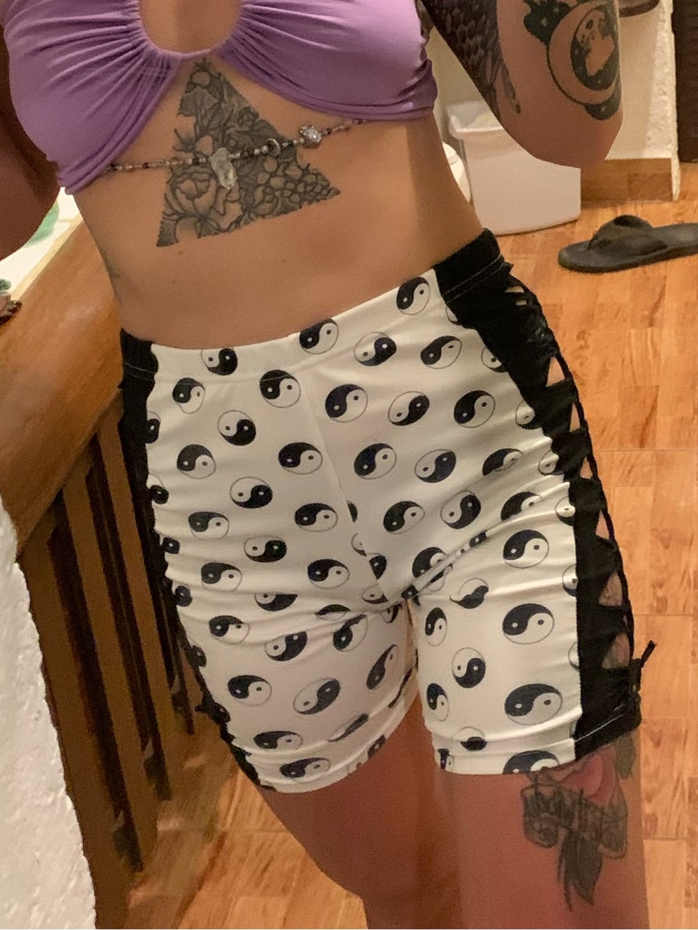 Black & White Yin Yang Lace-Up Kids Shorts